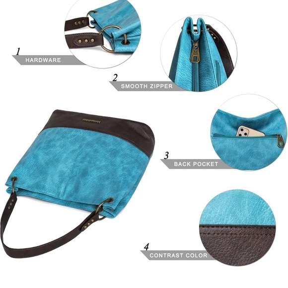 Montana West Women's Turquoise Hobo Shoulder Handbag -New In Original Packaging - Picture 6 of 10